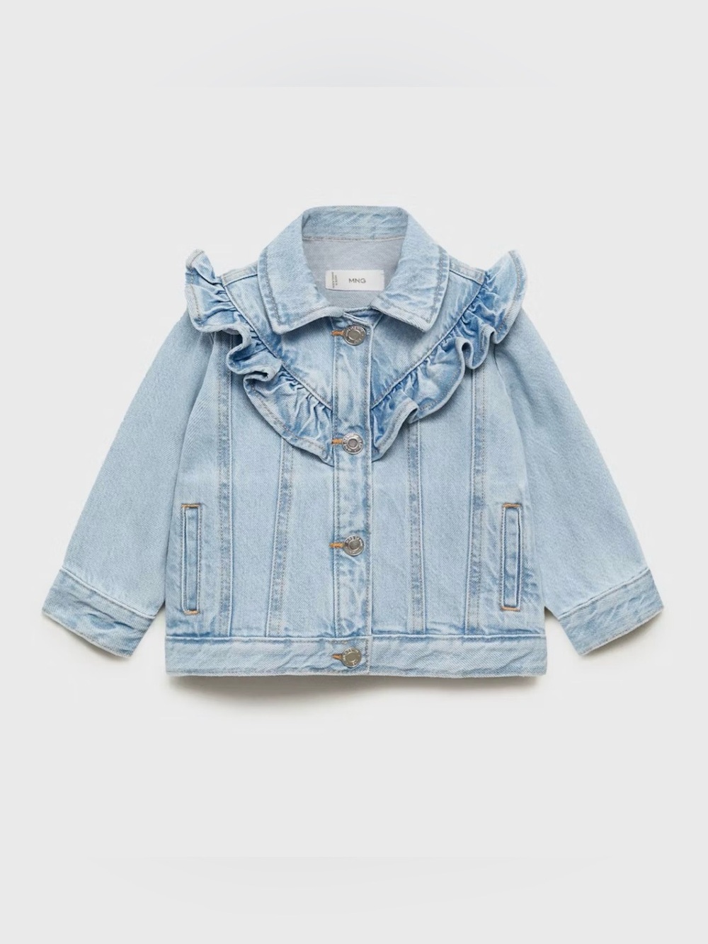 Mango Light Blue Ruffle-Trim Denim Jacket